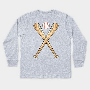 Two Crossed Baseball Bats and Ball Kids Long Sleeve T-Shirt